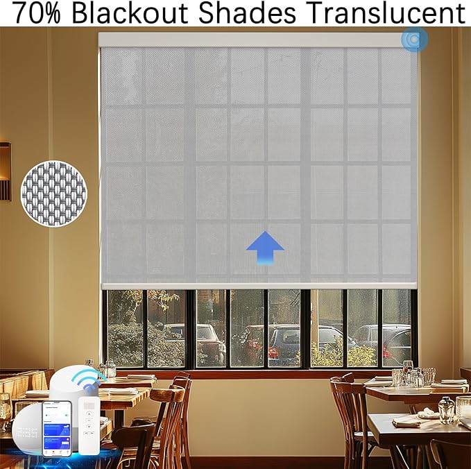 COOLWINDS Motorized Blinds with Remote Cordless Automatic Motorized Shades Custom Blinds for Windows Smart Curtains Compatible with Alexa Google Home(Solar Grey,W40 x H72in)