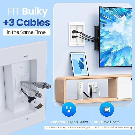 Inara in Wall Cable Management Kit – Recessed Outlet to Hide TV Cords & Wires, Power Bridge Mounting Concealer, TV Cord Hider for Wall Mounted TV & Cable Pass Through, in-Wall Hidden Back Cover