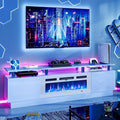 oneinmil 80" Modern Electric Fireplace TV Stand for TVs Up to 90 inch, with Electronic Flame and LED Lights, Luxury High Gloss Finish Entertainment Center, TV Console Cabinet for Living Room, White