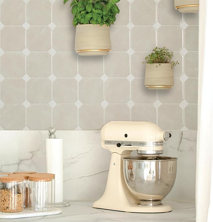 SMART TILES Peel and Stick Backsplash - 5 Sheets of 7,75" x 7,75" Betera Beige - 3D Adhesive Peel and Stick Tile Backsplash for Kitchen, Bathroom, Wall Tile