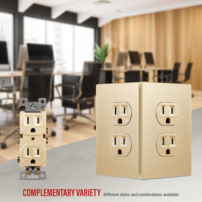 ENERLITES Elite Series Duplex Outlet Receptacle Cover, Screwless Wall Plate, Standard Size, 1-Gang 4.68" x 2.93", Unbreakable Polycarbonate Thermoplastic, UL Listed, SI8821-GD-5PCS, Gold, 5 pack