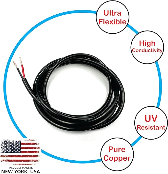 NATIONAL Wire & Cable – 18 AWG 2-Conductor Premium Copper Wire, 500 ft, Stranded | Made in USA, Flexible Jacket | LED Strips, Electronics, Low Voltage, DIY Projects, Indoor and Outdoor Use