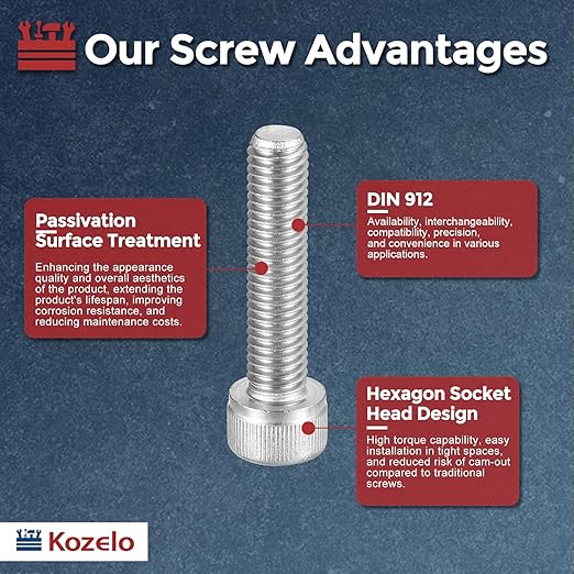 Kozelo 10pcs Socket Head Cap Screws - [M8-1 x 35mm] 304 Stainless Steel Allen Socket Drive for Electrical Motor 3D Printing Fan Engine Replacement Use, Silver
