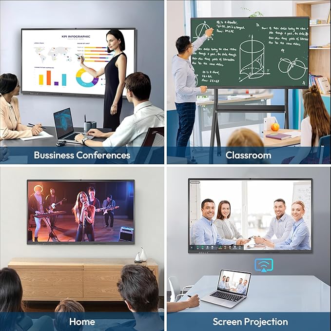 YIXZSWD Smart Board,65 Inch Interactive Whiteboard 4K Touchscreen Built in Ultra High Definition Camera Open App Ecosystem, Digital Presentation Electronic Smart WhiteBoard for Classroom Home Office