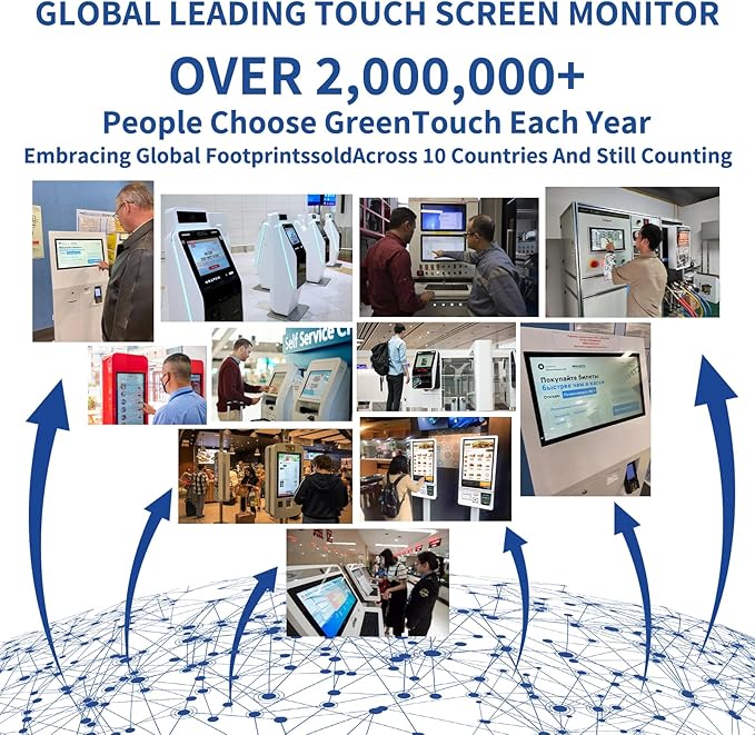 GreenTouch 21.5 inch 10 Points Touch Front IK08/IP65 Open Frame Touch Monitor Desktop or Wall Mountable Multi Point Touch 1920x1080