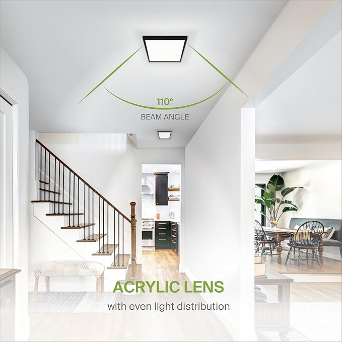 ASD LED 12" Square Flush Mount Ceiling Light Fixture, Low Profile Surface Lighting | 5CCT, Dimmable, Ultra-Thin, ETL Listed | 24W 1700LM 2700-6000K 120V | Kitchen, Bedroom, Hallway Lamp | Black