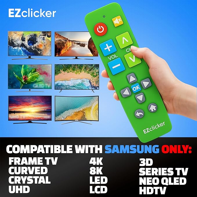 Samsung Replacement TV Remote Compatible with Samsung TV's ONLY (Green) Big Button TV Remote Control, Simplified and Easy to Use (2xAAA Batteries not Included)