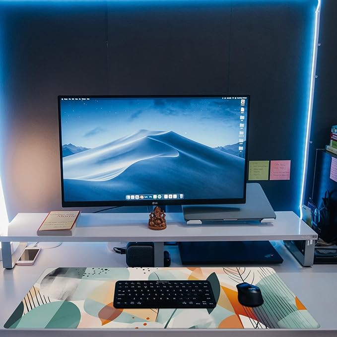 Eflxamz Desk Pad,Abstract Colorful Leaves Desk Mat,Abstract Line Art Large Gaming Mouse Pad for Desk,Extended Big Computer Keyboard Mouse Pad with Non-Slip Base and Stitched Edge,35.4"x15.7"