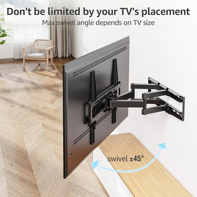 MOUNTUP UL Listed TV Wall Mount, Full Motion TV Mount for Most 26-65 Inch Flat/Curved TVs Fit 16" Wood Stud, Wall Mount TVs Bracket with Dual Swivel Articulating Arm Max VESA 400x400mm up to 88 LBS