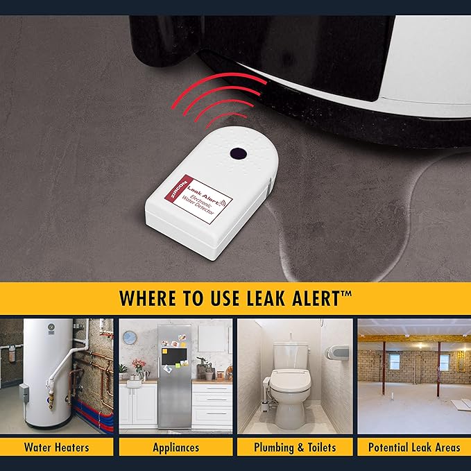Zircon Leak Alert Water Leak Detector & Flood Sensor Alarm/Water Leak Sensor with Dual Leak Alarms 90dB Audio/Battery Powered (5 Pack) Batteries Not Incuded, (72310)
