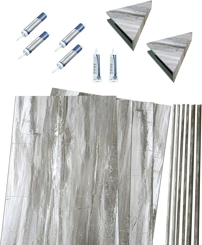 Palisade 78in x 60in x 36in Waterproof Vinyl Shower Surround Kit with Accessories in Urban Cliff