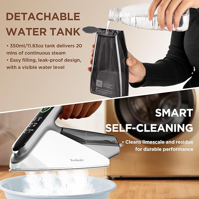 Newbealer Steam Generator Iron, 1500W Turbo Steamer for Clothes, 2 Bar Pressure Clothes Iron, 4 Steam & 4 Dry Heat Modes, Fast Heat-Up, 350ml Detachable Tank, Auto-Off, Self-Cleaning (Silver)