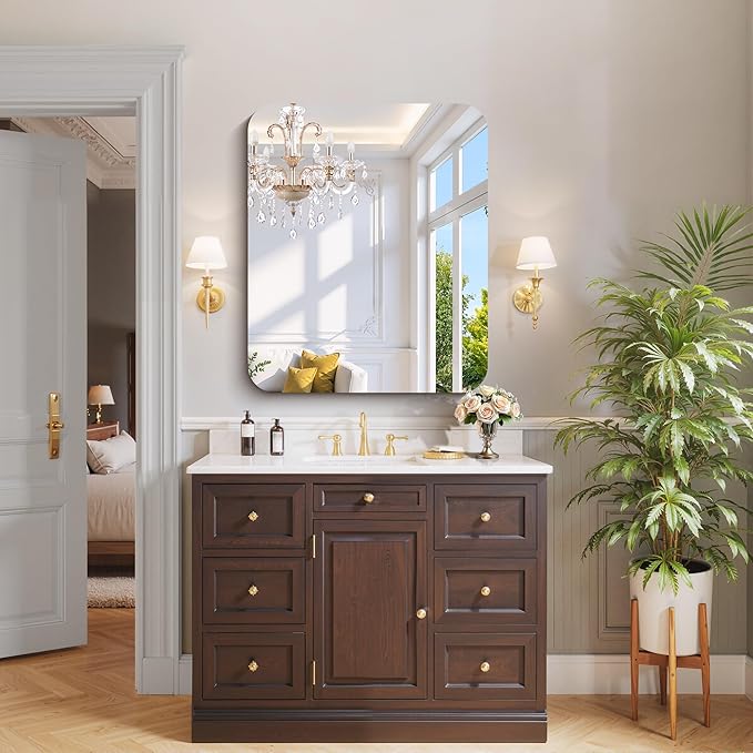 CILIBER Frameless Wall Mirror, 30" x 36" Rectangle Bathroom Mirror Rounded Corner, HD Shatterproof Vanity Mirror with Polished Edge for Over Sink, Bedroom, Entryway, Vertical or Horizontal