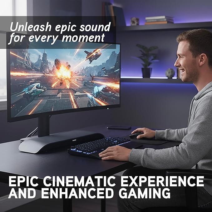 BlueAnt Soundblade Under-Monitor Soundbar, 120W 2.1 Channel Desktop Speaker with USB-C & Bluetooth 5.3 for PC, Mac, Gaming, Music and Streaming, White
