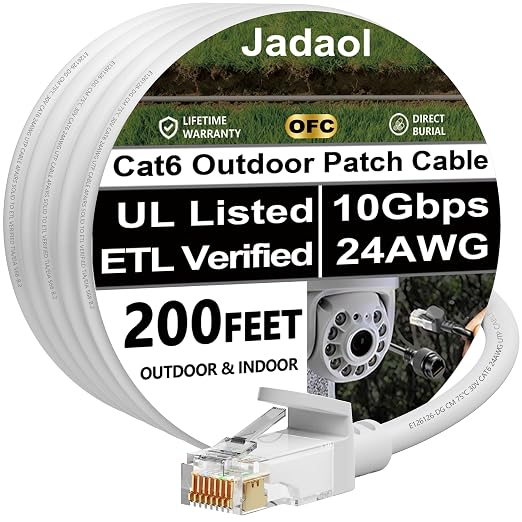 Jadaol Cat 6 Ethernet Cable 200ft, Outdoor&Indoor, Support Cat8/7 Network LAN by Jadaol