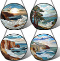 DASTOLL Stained Glass Window Hanging 4 Pcs Set Ocean Waves 6.3" - Blue and White Sea Suncatcher Door Garden Sun Catcher Decor Birthday Christmas for Mom Woman Nana Men
