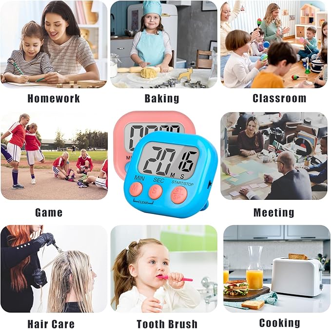 ZILLEEN Classroom Timer for Kids Teachers 6 Pack Digital Timers, Blue & Pink