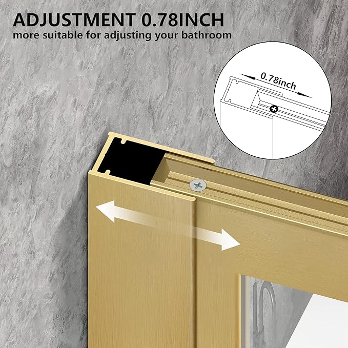 Bathroom Fixed Glass Shower Wall Panels, 34 in W x 74 in H Framed Tempered Shower Glass Panel for Open Walk-in Bathroom and Bathtub, Clear Glass Shower Panel with Matte Brushed Gold Finish
