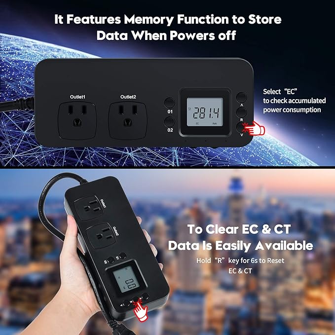 Electricity Usage Monitor, Briidea Power Consumption Watt Voltage Amp Meter Tester with 2 Outlets Electricity Analyzer Monitoring Device for Energy Saving