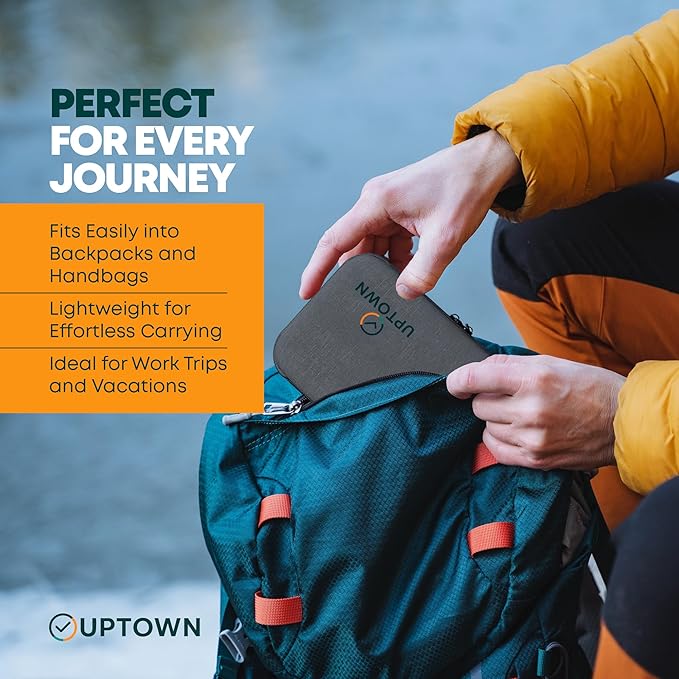 Uptown 7- Piece Travel Charging Tech Bundle – 10,000mAh Portable Charger, 45W GaN Wall Adaptor, 48W Car Charger & 4 Cables with Cord Organizer – Travel Essentials for Phones, Tablets & Laptops