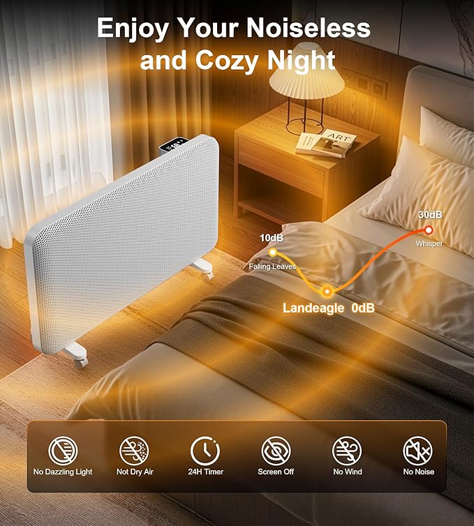 Landeagle Convection Infrared Space Heaters for Large Room, 1500W Electric Heater with Thermostat, 24H Timer,360° Whole-Room Heating, Heaters with Tip-over & Overheat Protection for Indoor Use(32IN)