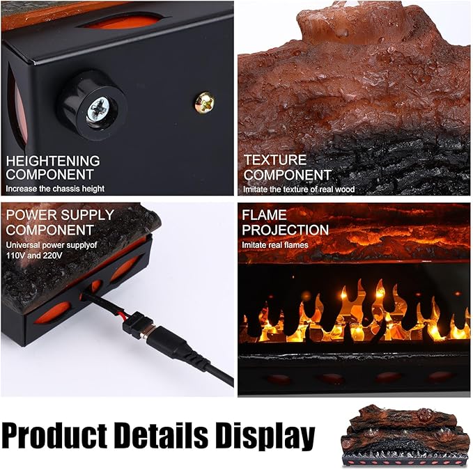 Electric Fireplace Logs Realistic Flame Effect Candle LED Flame Light USB Powered Electric Fireplace Remote Control Fireplace Placement Home Decoration 12.4*5.91*7.87 In No Heat Function