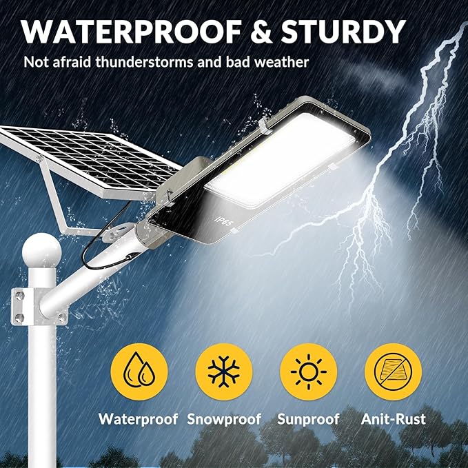 LYKENTOR Solar Lights Outdoor Waterproof IP65: 10000mAH Solar Street Light, Dusk to Dawn Outdoor Solar Lights for Yard, Basketball Court, Parking Lot Lights Commercial with Remote Control