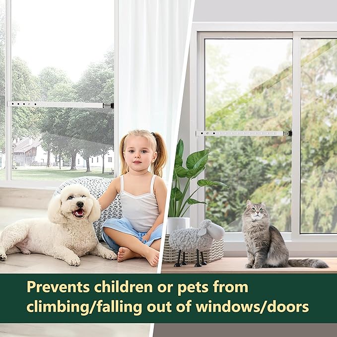 WooFog Window Security Bars Adjustable, Window Bars Security Inside Vertical, Heavy Window Ac Lock Bar with Rubber Feet for Up and Down Windows, 17-32 inch Double Hung Window Stopper -4 PCS Patented
