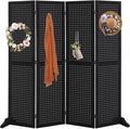 Bonnlo 4 Panel Pegboard Freestanding, 5 FT Portable Display Board Organizer for Craft Show Jewelry, Wooden Folding Privacy Screen Room Divider (with Base, Black)