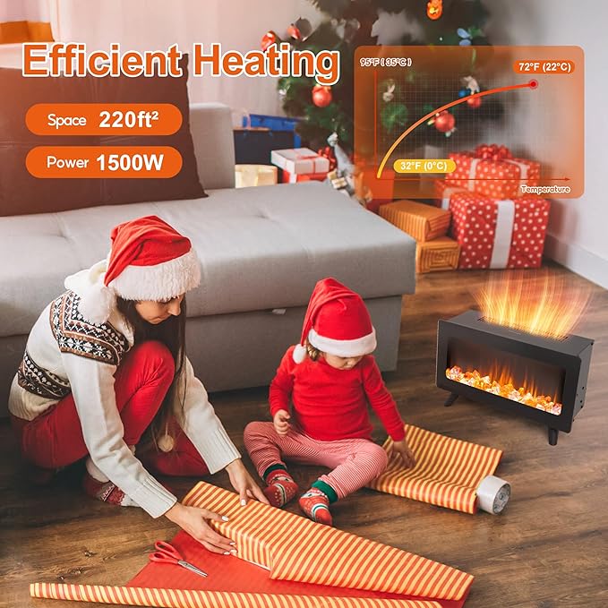 16" Small Electric Fireplace Heater - Desk Space Heater with Realistic Led 3D Flames, Freestanding Fire Places Electric Fireplace Heater for Indoor Use, 750 | 1500w, Overheating Protection