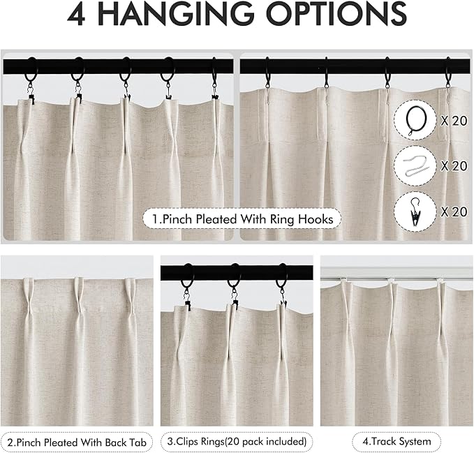 ANRODUO Memory Trained Pinch Pleated Curtains 90 Inches Long, Viral Linen Pinch - Image 5