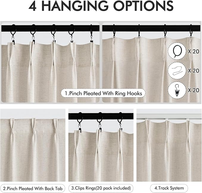 Memory Trained Pinch Pleated Curtains 86 Inches Long, Viral Linen Pinch Pleat - Image 5