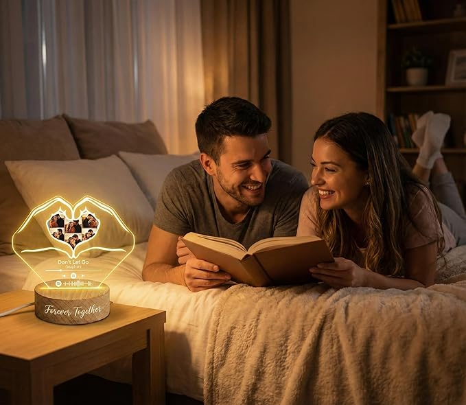 Personalized Spotify Plaque Night Light with Photo - Custom Acrylic Glass LED Lamp Frame - Romantic Valentines Day Gift for Him Her Boyfriend Girlfriend Husband Wife Couple (Modern, Art Deco, Rustic)