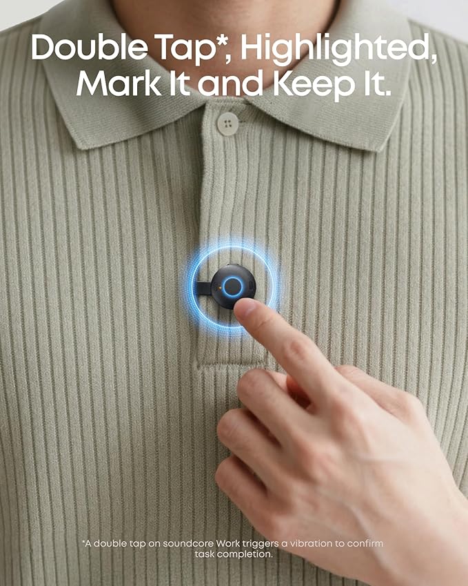 soundcore Work by Anker, Portable AI Voice Recorder, AI Note Taker, AI Transcription & Summarization, 6-Month Pro at No Charge, Cross-Meeting Summary, MFi Certified, Privacy Protection
