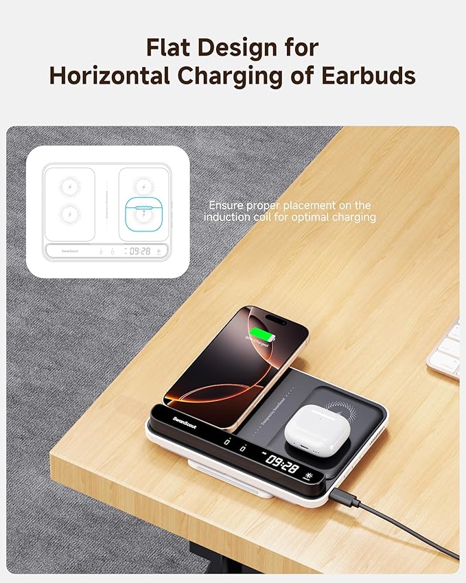 Dual Wireless Charger Stand, SwanScout 504, Foldable Wireless Charging Station Pad for iPhone 17/Air/16/15/ Series, Samsung Galaxy S25/S24/S23, Google Pixel 10/9/8, Android Phones, AirPods/Galaxy Buds