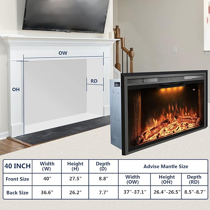 Trim Kit Designed for 40" Electric Fireplace Insert, Black