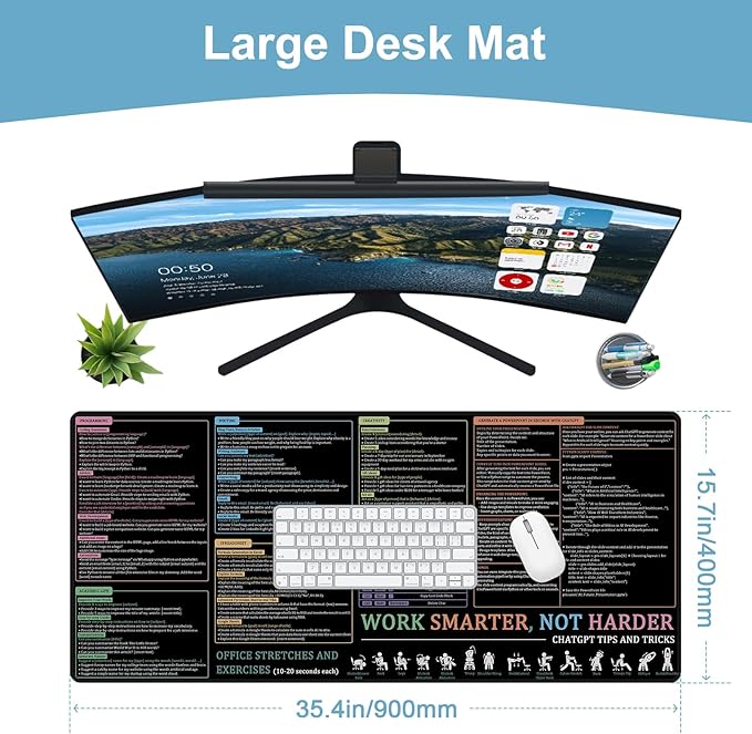 Baziabbo Office Desk Mat, Chat GPT Keyboard Mat, XXL Dirty Resistant Desk Pads,Non-Slip Mousepad with Stitched Edges for Computer (Chatgpt)
