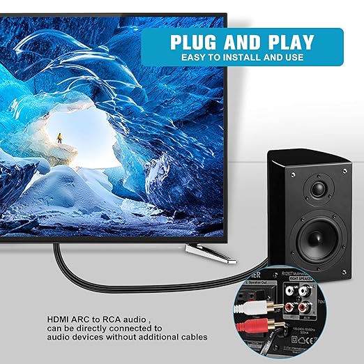 192KHz HDMI ARC to RCA Audio Converter for TV to Soundbar, Plug & Play 3.4ft/1.05m ARC to L/R Stereo RCA Male Cable Audio Extractor Adapter Splitter for Sound System Speaker Home Theater [PCM Only]