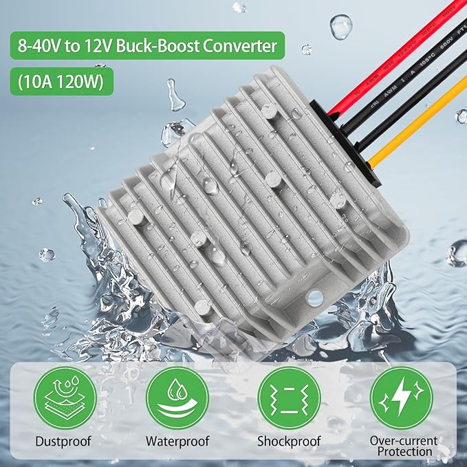 ELFCULB 8V-40V to 12V Voltage Regulator 10A 120W DC Step Down UP Converter for Golf Cart Club Car