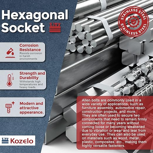 Kozelo 5pcs Socket Head Cap Screws - [M6-1 x 85mm] 304 Stainless Steel Allen Socket Drive for Electrical Motor 3D Printing Fan Engine Replacement Use, Silver