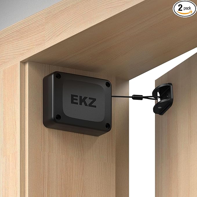EKZ Retractable Cable Automatic Door Closer – Fits Sliding Glass, Screen, Single & Double Doors – Strong 3.3 lb Spring Tension, Punch-Free Easy Install for Entry, Bathroom, Bedroom, Study (2 Pack)