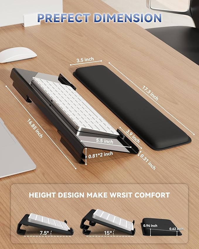 Laborio Computer Keyboard Stand for Desktop, 2-Level Height Adjustment Keyboard Wrist Rest, Non-Slip Key Board Riser Pad for Office, Gaming, and Home Desks
