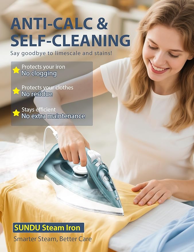 Steam Iron for Clothes - 1500W Iron with Ceramic Coated Soleplate, Rapid Heating, Self-Cleaning, Auto-Off, 11.84oz Water Tank, Precise Thermostat, Home Use Green