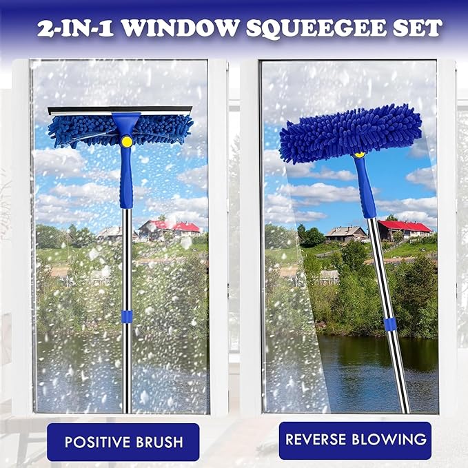 Window Cleaner Squeegee Kit - 2.38M (94ft) Cleaning Equipment with Long Handle 3 in 1 Extendable Window Cleaning Tool for High Windows,Glass,Home,Wall and Car