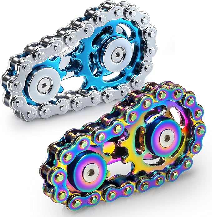 Valentines Day Gifts for Teens Boys Metal Fidget Spinner Toys for Adults Figette Bike Chain Roller Cool Gadgets ADHD Anxiety Stress Relief Items Figet Desk Offices EDC Men - Rainbow+Blue