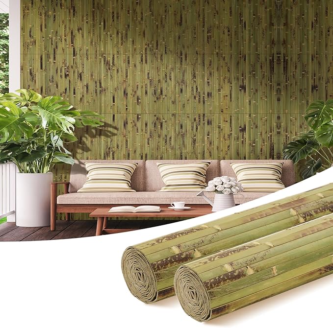 OUZUGIE 2 Pack 96x24 Inch Natural Bamboo Wall Panel – Green Burned Pole Wrap Paneling for Walls, Ceilings, Cabinets, Furniture – Ideal for Bedroom, Living Room & Office DIY Decor