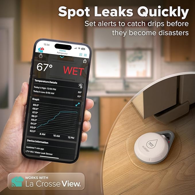 Leak Geek Spot Detection Wi-Fi Alert System with The Bridge Gateway and Water Leak Spot Detection Sensor