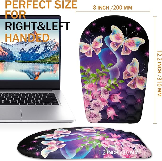 BOCHEERY Ergonomic Mouse Pad Wrist Support,Upgrade Mousepad with Massage Design,Non-Slip PU Base Desktop Mouse Pads for Pain Relief, Computer, Office & Home,12 x 8 in（F-Butterfly with Flower）