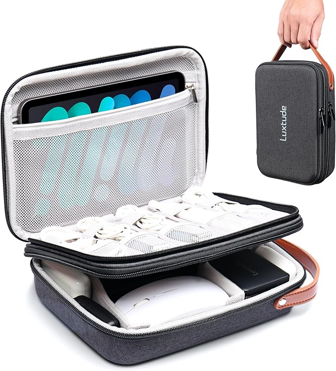 Luxtude Electronics Organizer Travel Case, Portable Tech Organizer for Working/Travelling, Sturdy Hard Cases for Electronics/Charger/Mouse/Hard Drive, Case Only