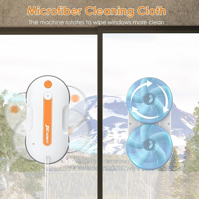 JSDROBOT Lite Window Cleaning Robot,5300Pa Window Cleaner Robot with Pressured Wiping Dual Water Spray Close to The Border Wipe Edge Detection Intelligent Path Plan